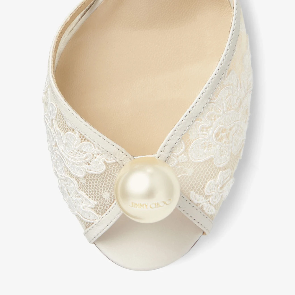 Jimmy Choo Sacora 85 Ivory White Lace Pearl Bridal Wedding Sandal Heel Pump 36.5 - Picture 8 of 16